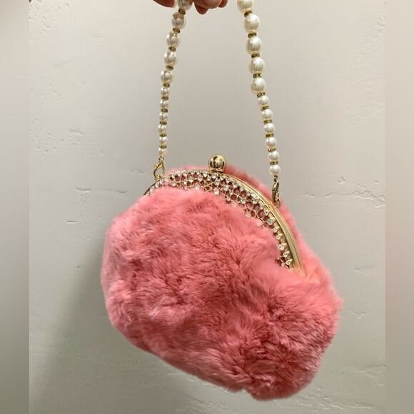 Handmade Real Rex Rabbit Fur Rhinestone Kisslock Wristlet/Crossbody/Evening Bag - Picture 13 of 16